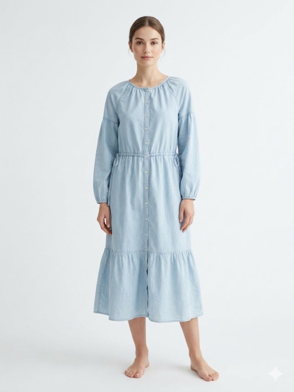 Levi's Dress Chambray Blue Midi Peasant Boho Cottage XS